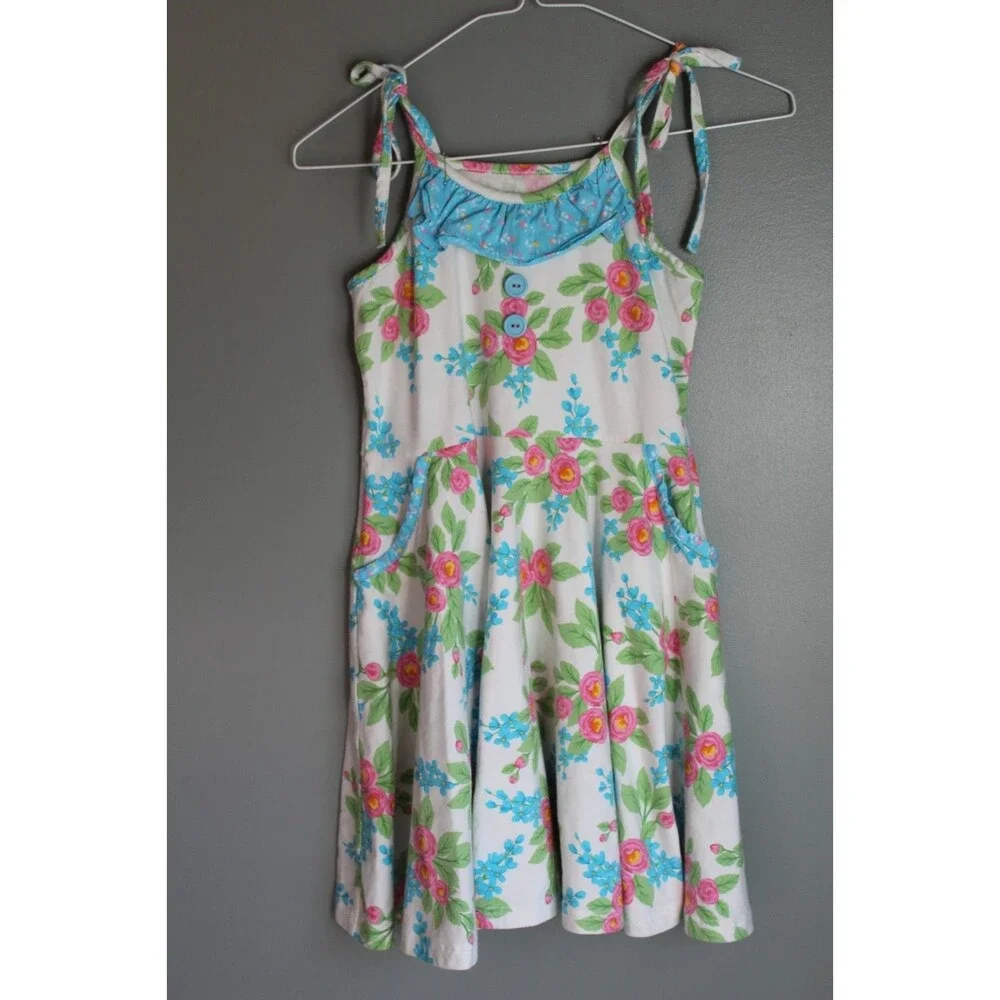 Eleanor Rose White Blue Floral Dress Girls Size 8-10 Spring Easter